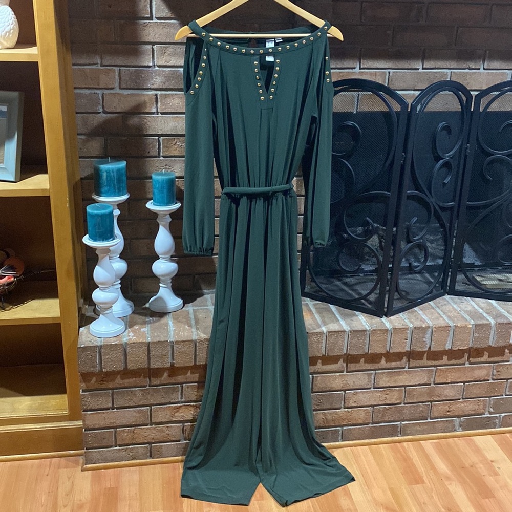 Emma & Michele Green Jumpsuit with Gold Accents